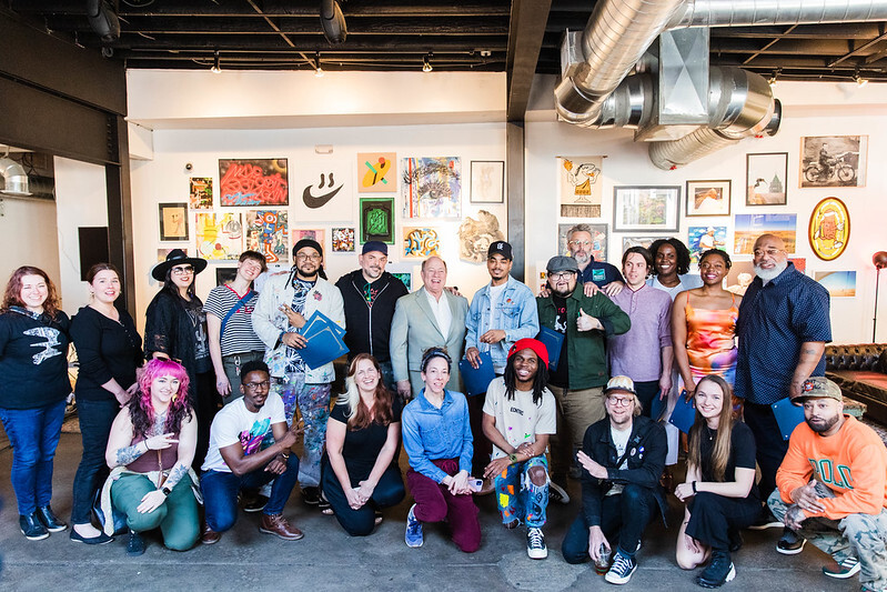 Mayor Mike Duggan with selected City Wall Campaign mural artists 