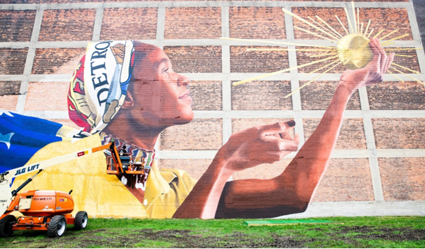 City Walls 2021 Muralist Waleed Johnson puts the finishing touches on “The Spirit”, 